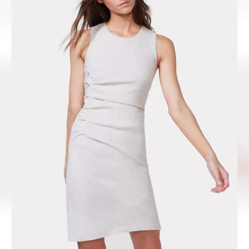Halston Heritage Bone Tweed Ruched Side Sleeveless Sheath Dress Size L $429 NEW